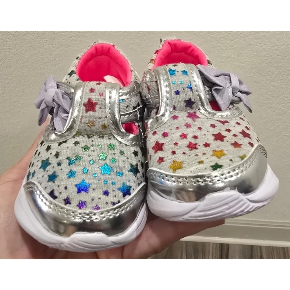 Wonder Nation Toddler Mary Jane Bow Slip-On Sneakers Size 3 – Silver Star Print